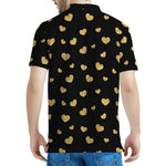 Gold And Black Heart Pattern Print Men's Polo Shirt