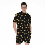 Gold And Black Heart Pattern Print Men's Rompers