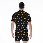 Gold And Black Heart Pattern Print Men's Rompers