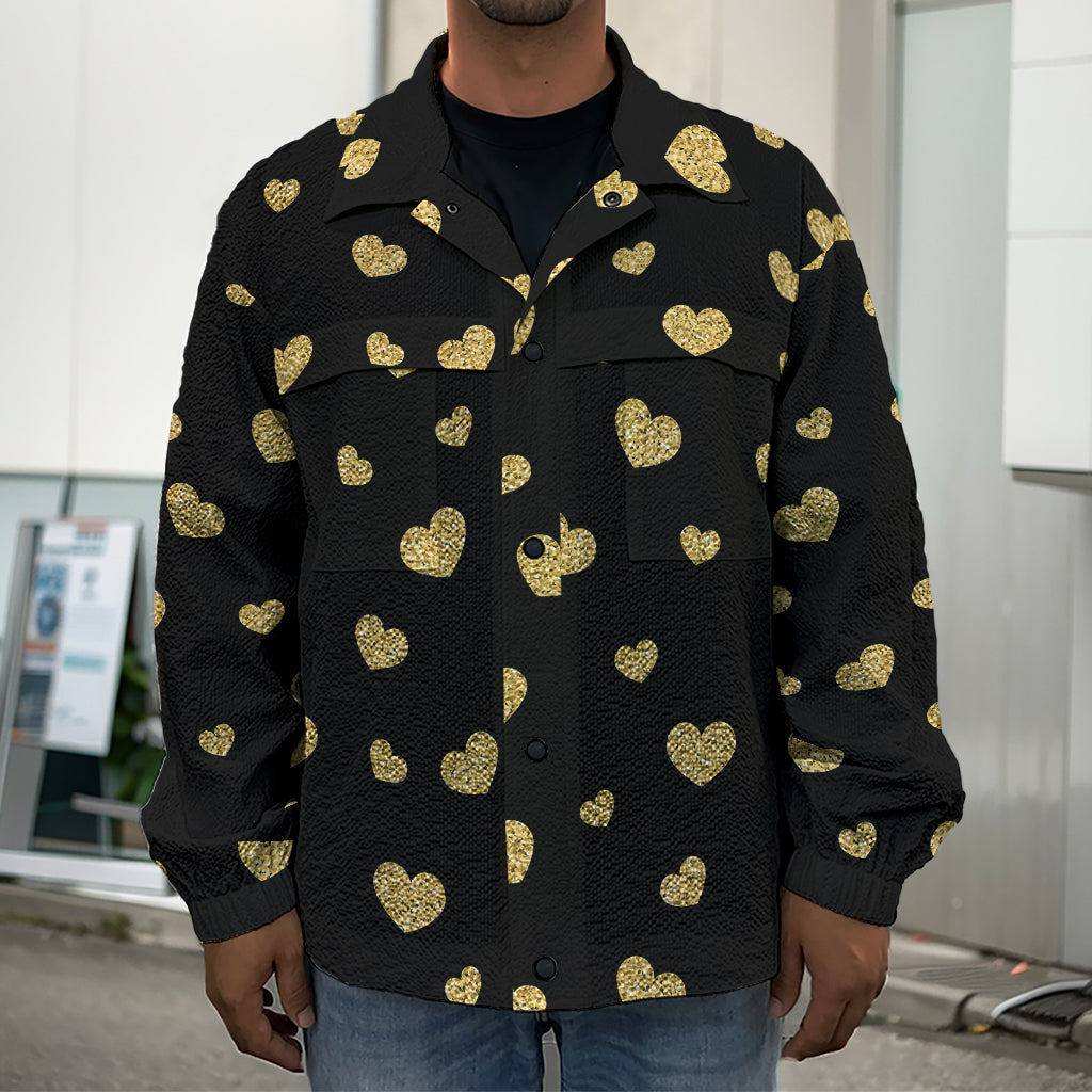 Gold And Black Heart Pattern Print Men's Shirt Jacket