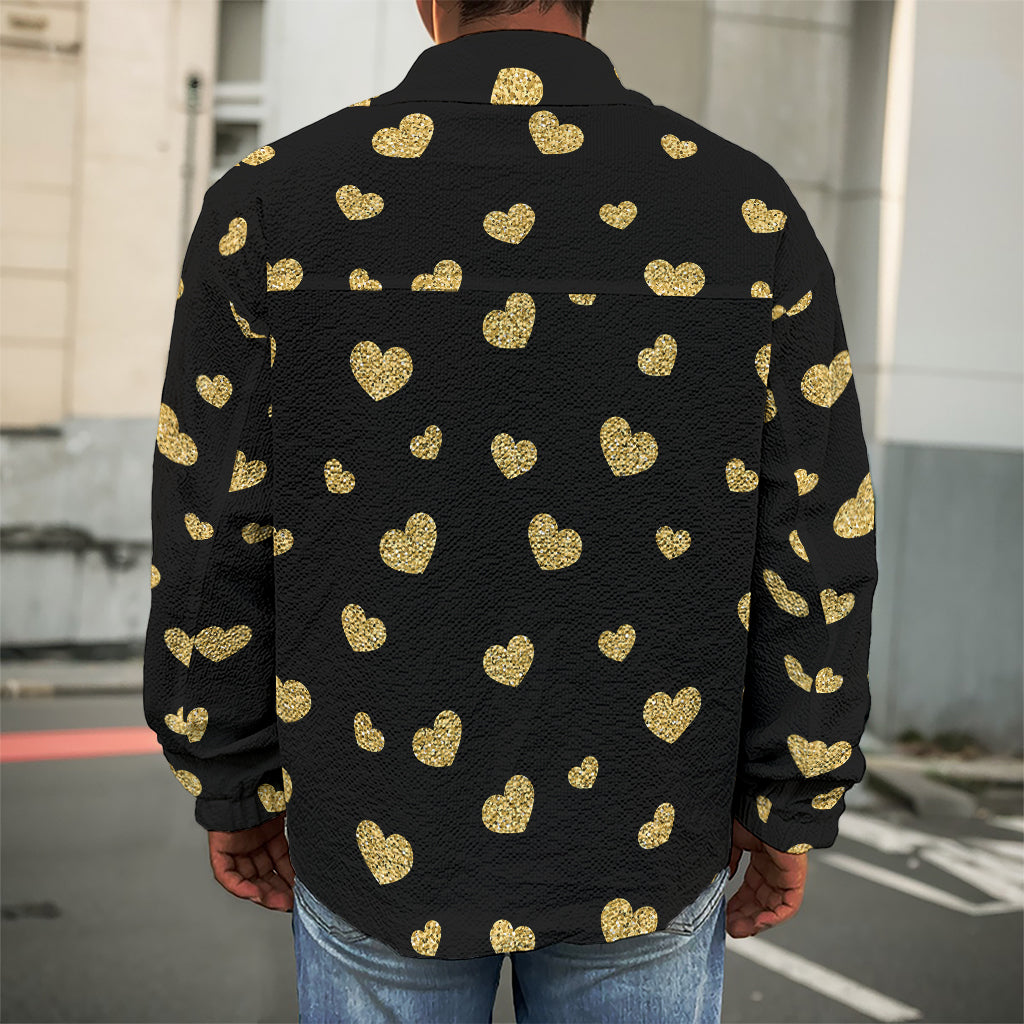 Gold And Black Heart Pattern Print Men's Shirt Jacket