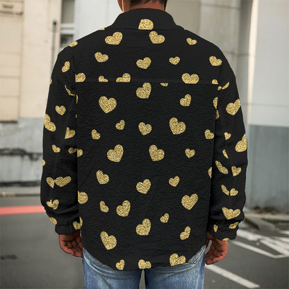 Gold And Black Heart Pattern Print Men's Shirt Jacket