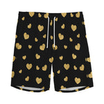 Gold And Black Heart Pattern Print Men's Sports Shorts