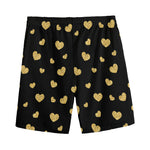 Gold And Black Heart Pattern Print Men's Sports Shorts