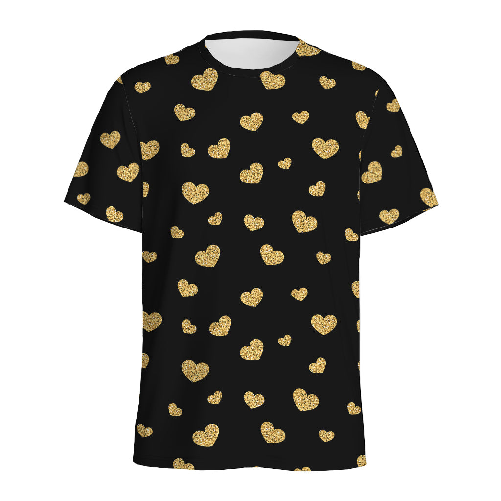 Gold And Black Heart Pattern Print Men's Sports T-Shirt