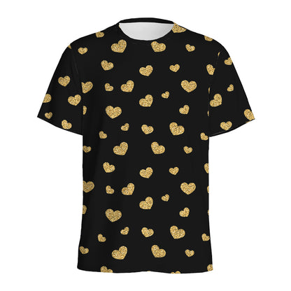 Gold And Black Heart Pattern Print Men's Sports T-Shirt