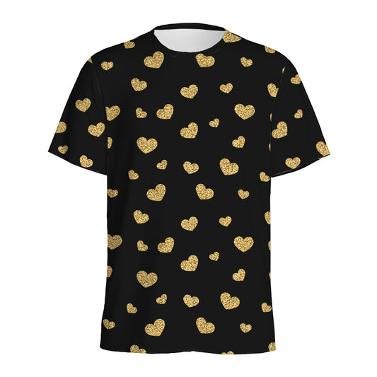 Gold And Black Heart Pattern Print Men's Sports T-Shirt