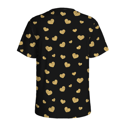 Gold And Black Heart Pattern Print Men's Sports T-Shirt