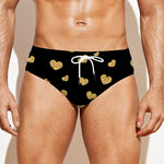 Gold And Black Heart Pattern Print Men's Swim Briefs