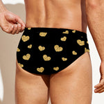 Gold And Black Heart Pattern Print Men's Swim Briefs