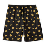 Gold And Black Heart Pattern Print Men's Swim Trunks