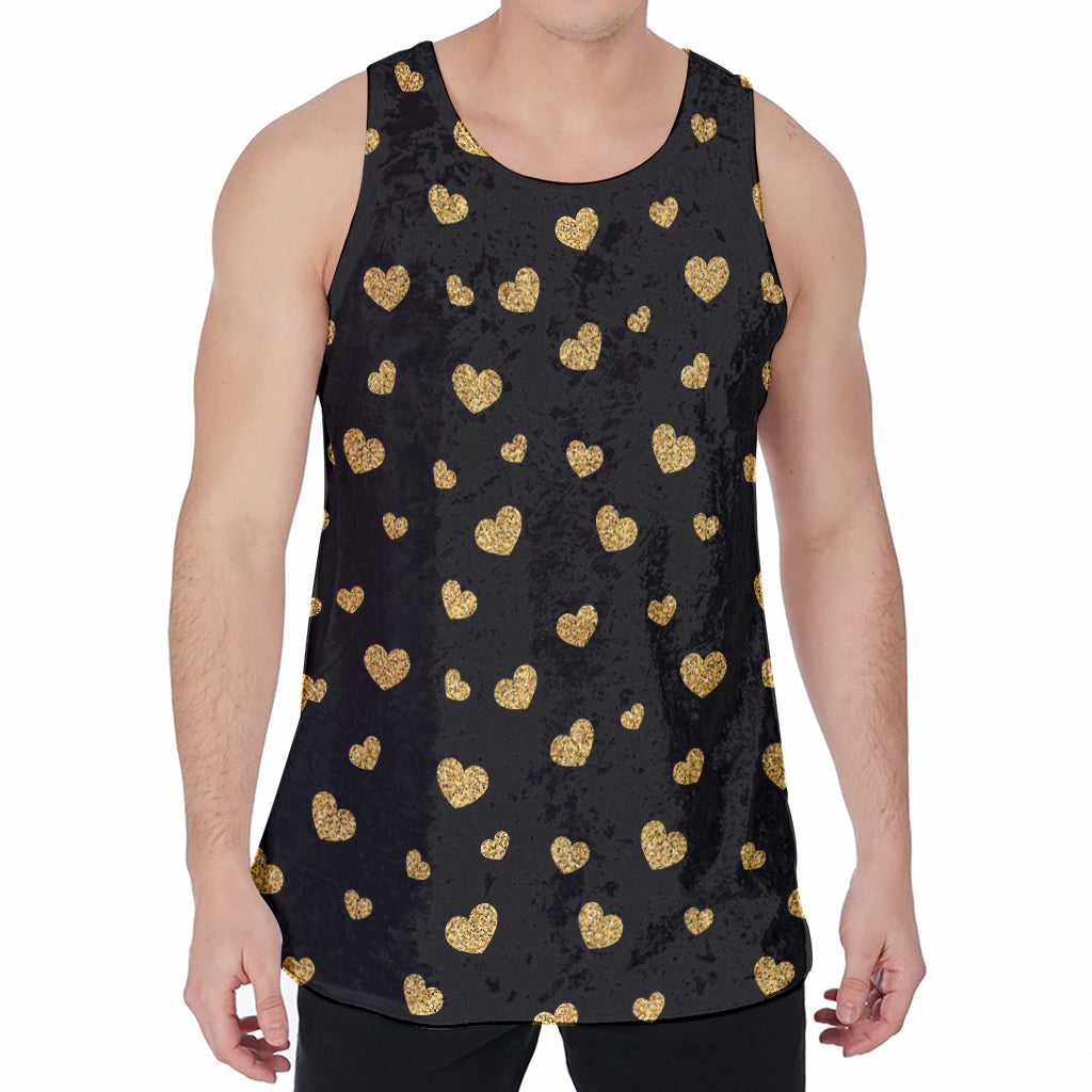 Gold And Black Heart Pattern Print Men's Velvet Tank Top
