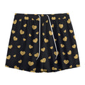 Gold And Black Heart Pattern Print Mesh Shorts