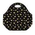 Gold And Black Heart Pattern Print Neoprene Lunch Bag