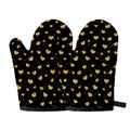 Gold And Black Heart Pattern Print Oven Mitts