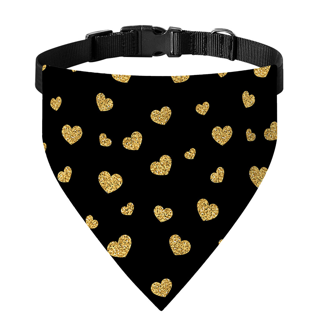 Gold And Black Heart Pattern Print Over The Collar Dog Bandana