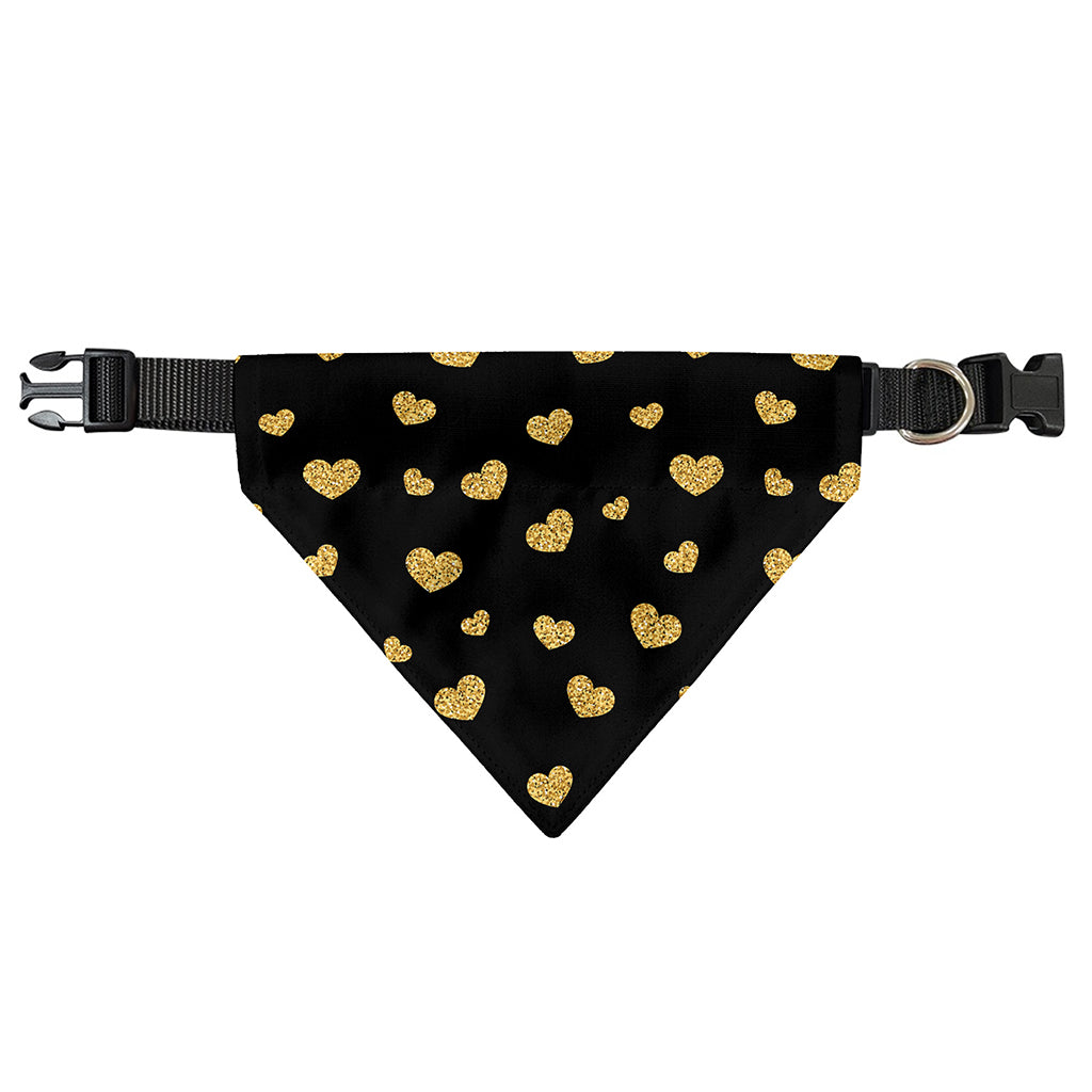 Gold And Black Heart Pattern Print Over The Collar Dog Bandana