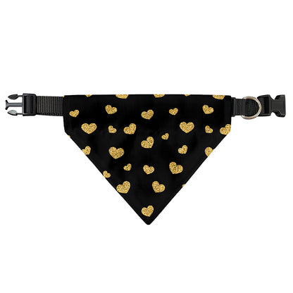 Gold And Black Heart Pattern Print Over The Collar Dog Bandana