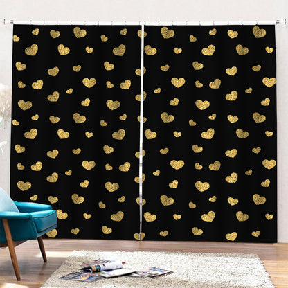 Gold And Black Heart Pattern Print Pencil Pleat Curtains