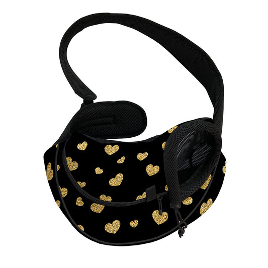 Gold And Black Heart Pattern Print Pet Sling Carrier