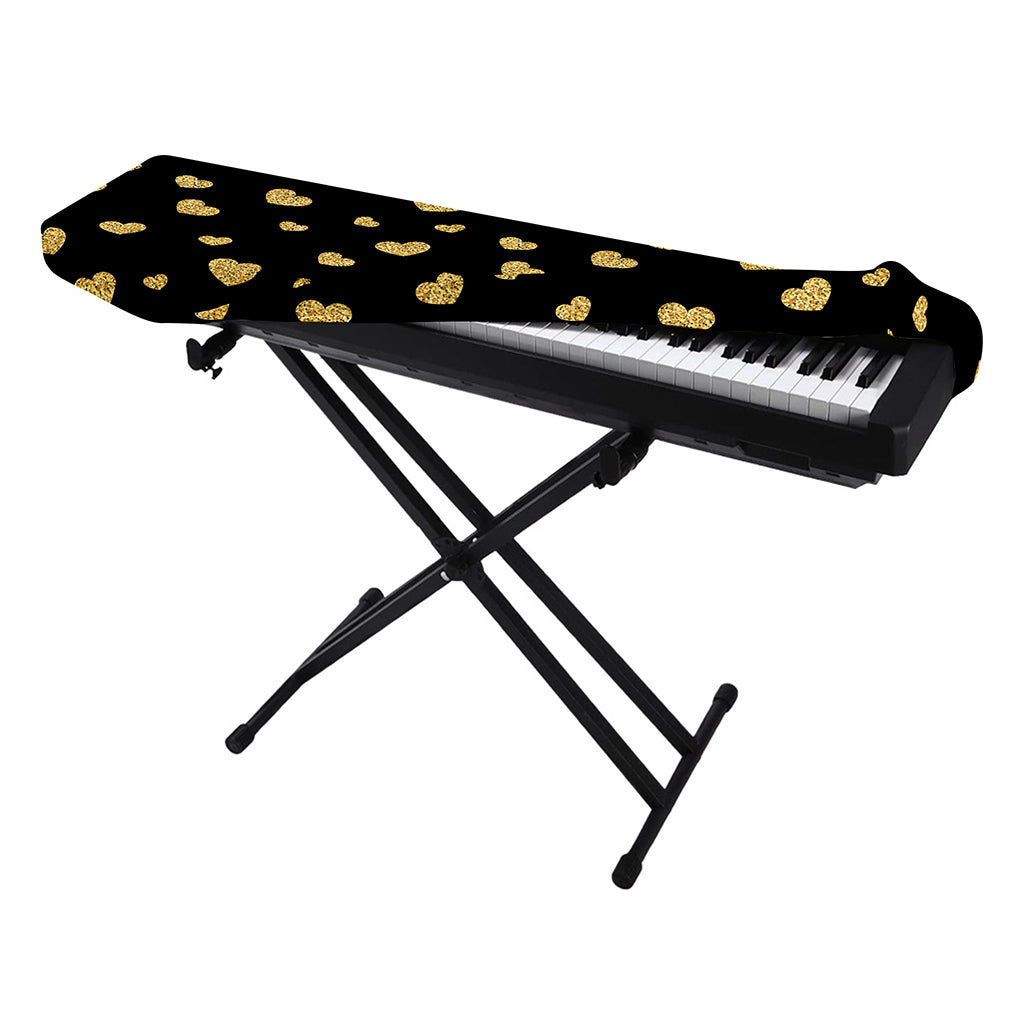 Gold And Black Heart Pattern Print Piano Keyboard Cover