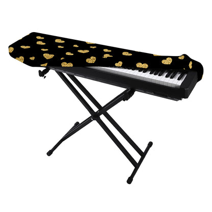 Gold And Black Heart Pattern Print Piano Keyboard Cover