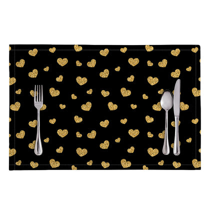 Gold And Black Heart Pattern Print Placemat