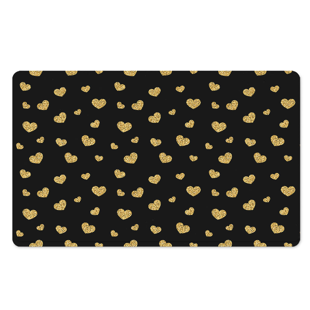 Gold And Black Heart Pattern Print Polyester Doormat