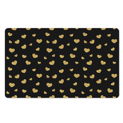 Gold And Black Heart Pattern Print Polyester Doormat