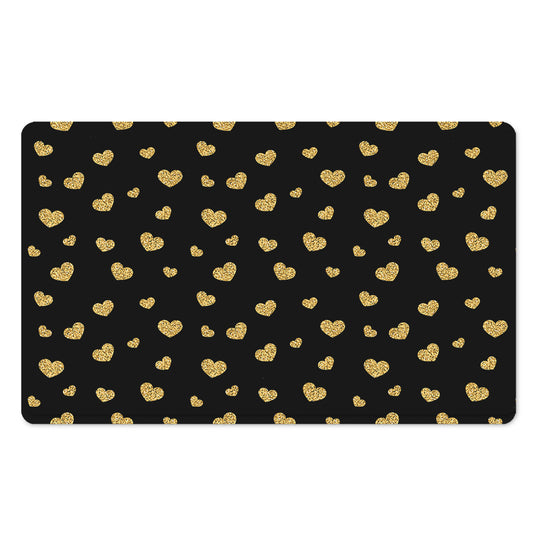 Gold And Black Heart Pattern Print Polyester Doormat