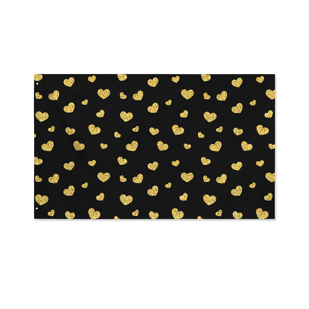 Gold And Black Heart Pattern Print Polyester Flag