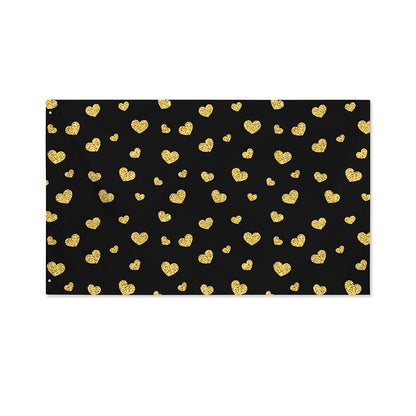 Gold And Black Heart Pattern Print Polyester Flag