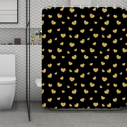 Gold And Black Heart Pattern Print Polyester Shower Curtain