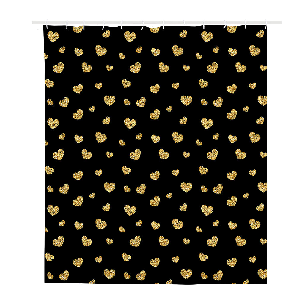 Gold And Black Heart Pattern Print Polyester Shower Curtain
