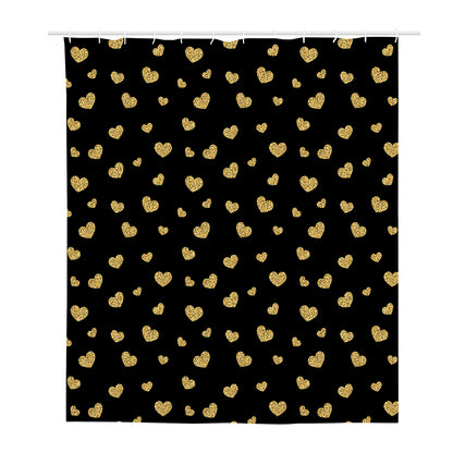 Gold And Black Heart Pattern Print Polyester Shower Curtain