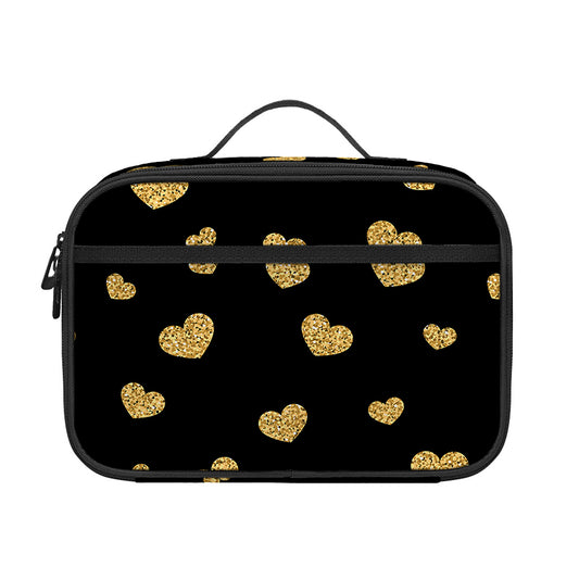 Gold And Black Heart Pattern Print Portable Lunch Bag