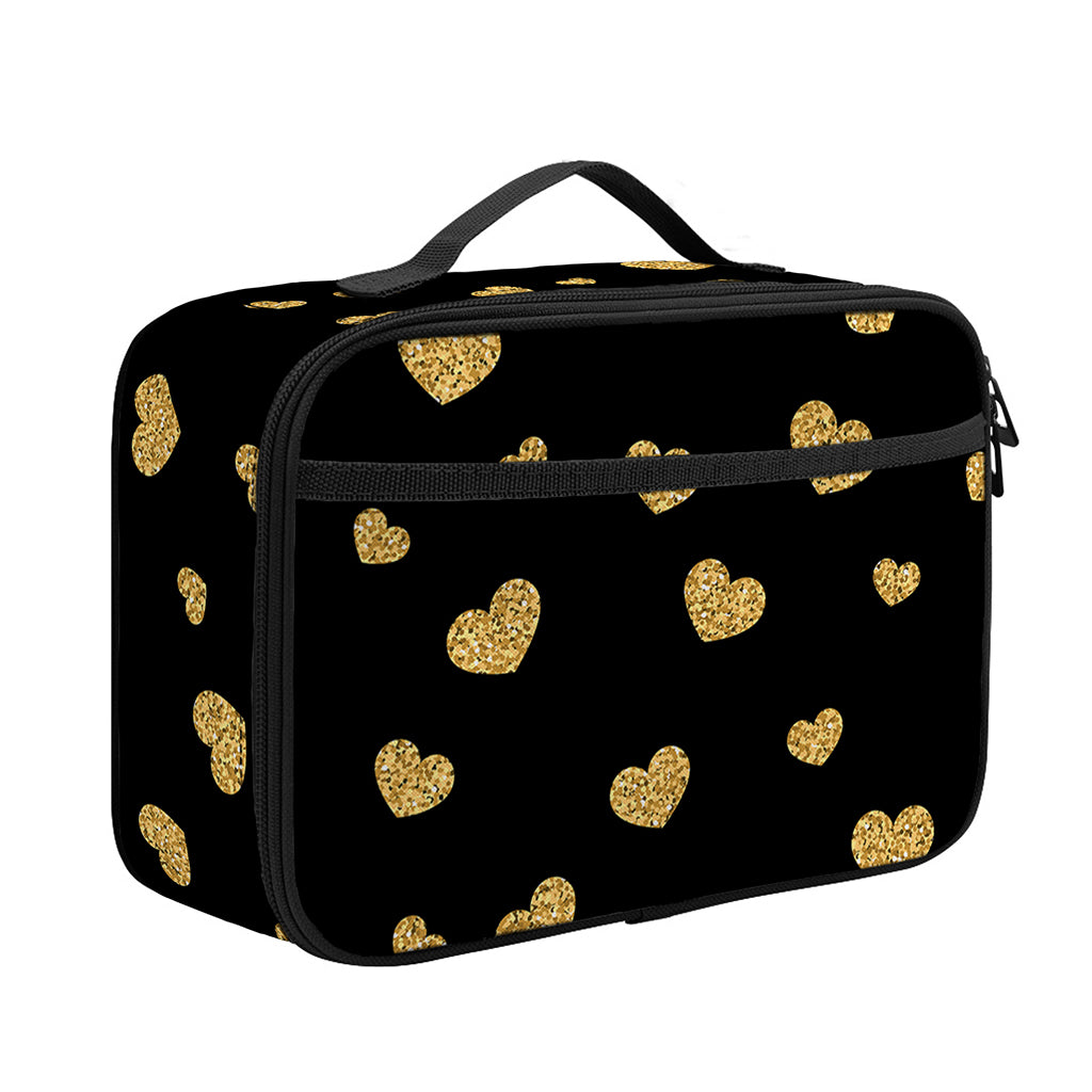 Gold And Black Heart Pattern Print Portable Lunch Bag