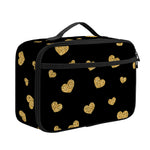 Gold And Black Heart Pattern Print Portable Lunch Bag