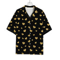 Gold And Black Heart Pattern Print Rayon Hawaiian Shirt