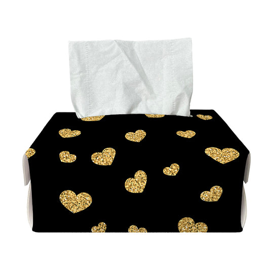 Gold And Black Heart Pattern Print Rectangle Tissue Box Cover