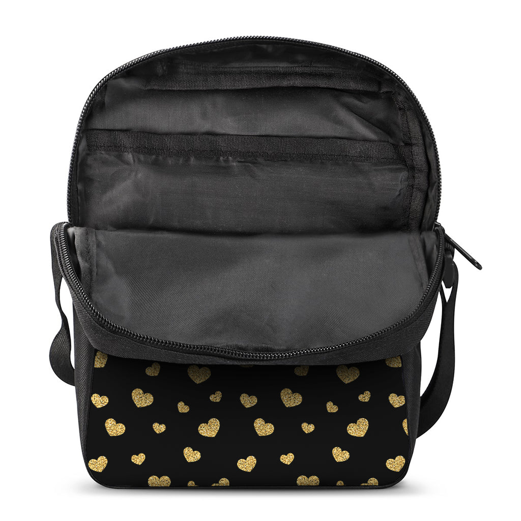 Gold And Black Heart Pattern Print Rectangular Crossbody Bag