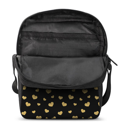 Gold And Black Heart Pattern Print Rectangular Crossbody Bag