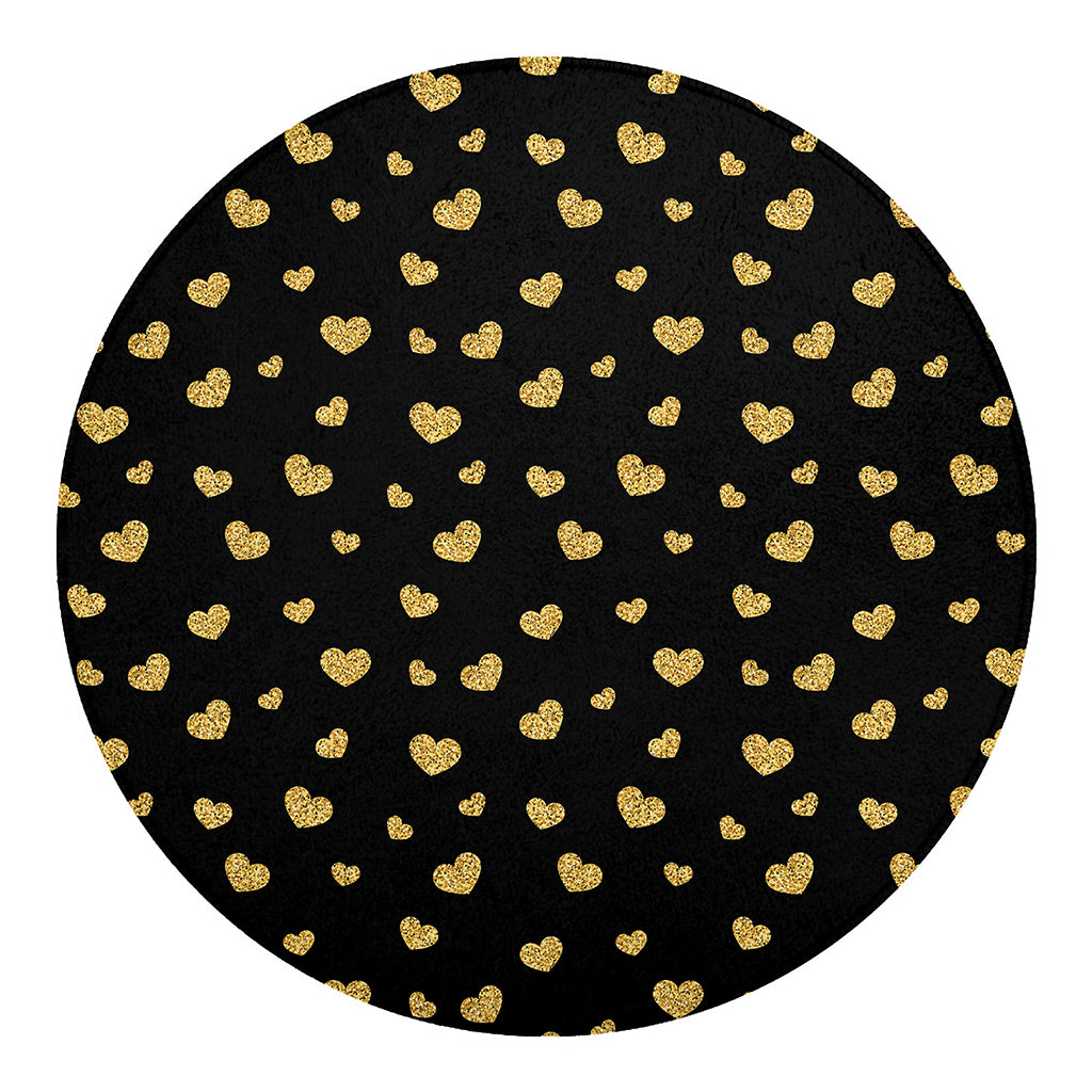Gold And Black Heart Pattern Print Round Blanket