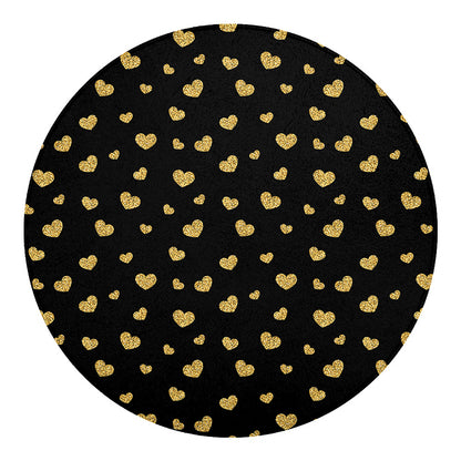 Gold And Black Heart Pattern Print Round Blanket