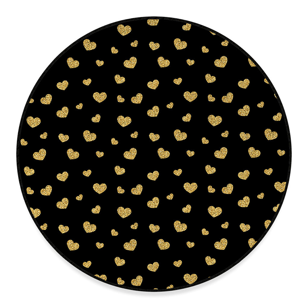 Gold And Black Heart Pattern Print Round Floor Mat