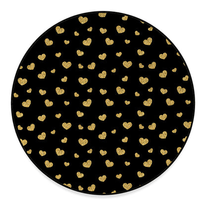 Gold And Black Heart Pattern Print Round Floor Mat