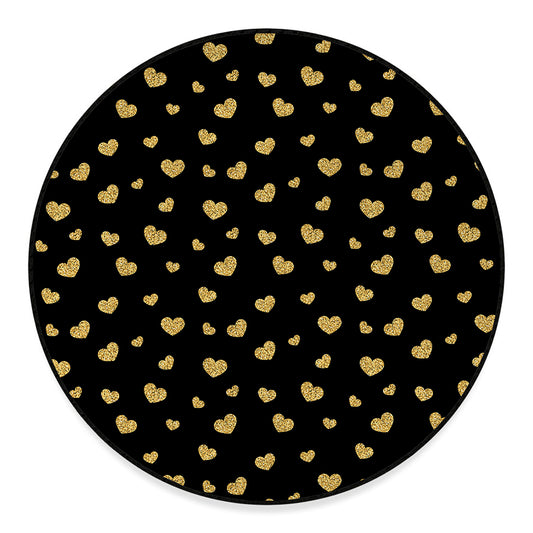Gold And Black Heart Pattern Print Round Floor Mat