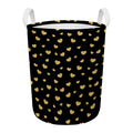 Gold And Black Heart Pattern Print Round Laundry Basket