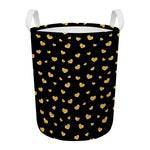 Gold And Black Heart Pattern Print Round Laundry Basket