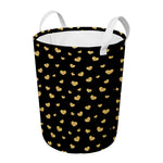 Gold And Black Heart Pattern Print Round Laundry Basket